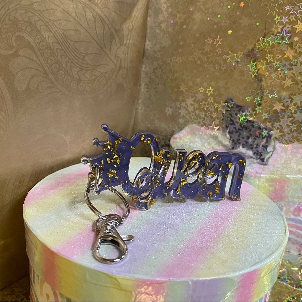 Queen Key Chain / Purse Charm Purse / Gold Sparkle - Picture 1 of 8